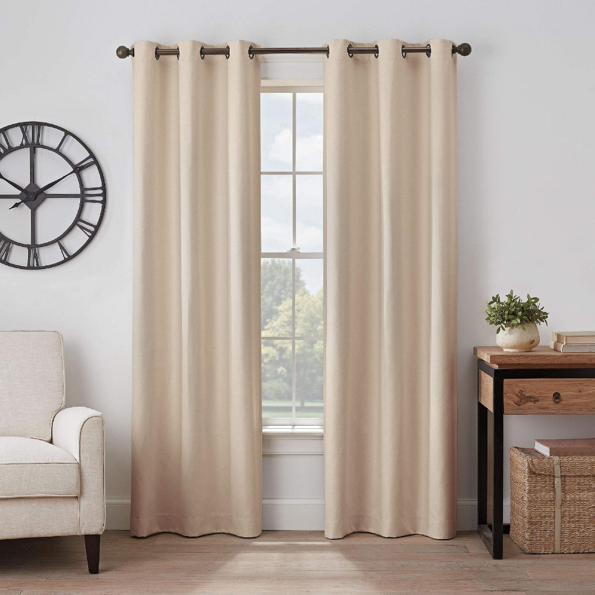 Eclipse Gabriella Grommet Top Curtains for Bedroom, Single Panel, 40'' x 95'', Linen