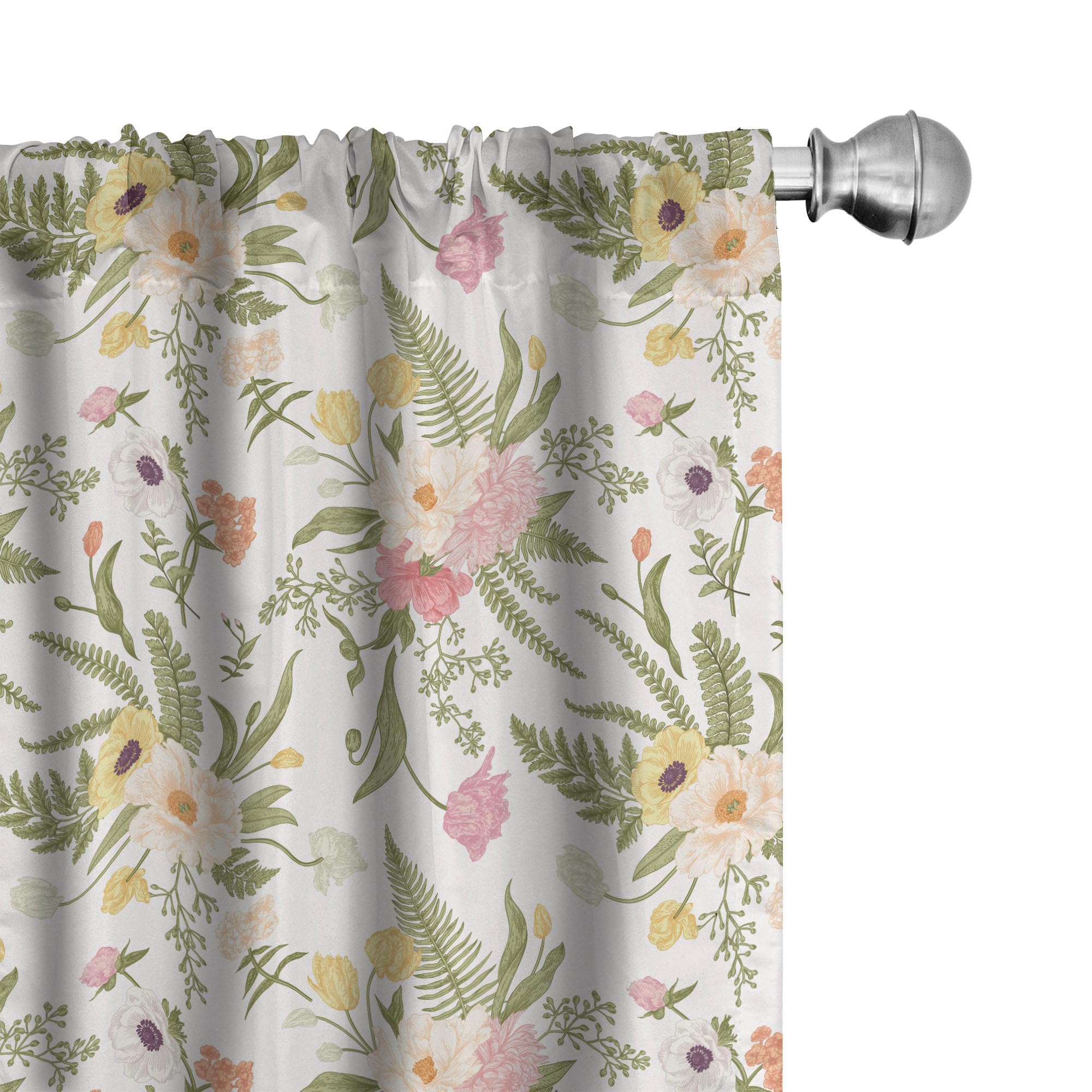 Ambesonne English Garden Curtains, Repetitive Floral Pattern with Vintage Different Flowers Bouquet, Window Treatments 2 Panel S