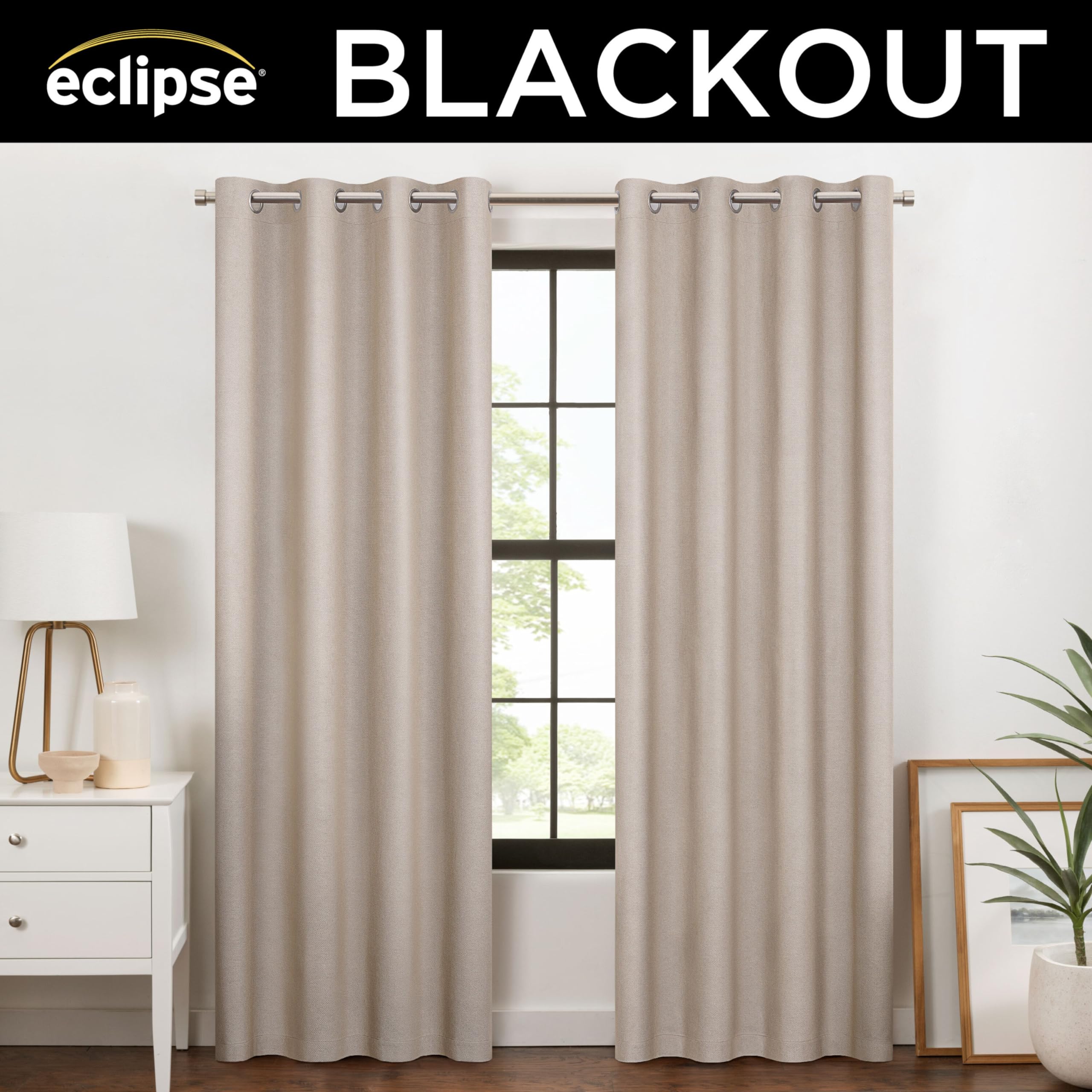 Eclipse 100% Blackout Curtain, Larissa Solid Grommet Curtain, 84 In Long X 50 In Wide, Textured 100% Blackout Curtain, Thermal I