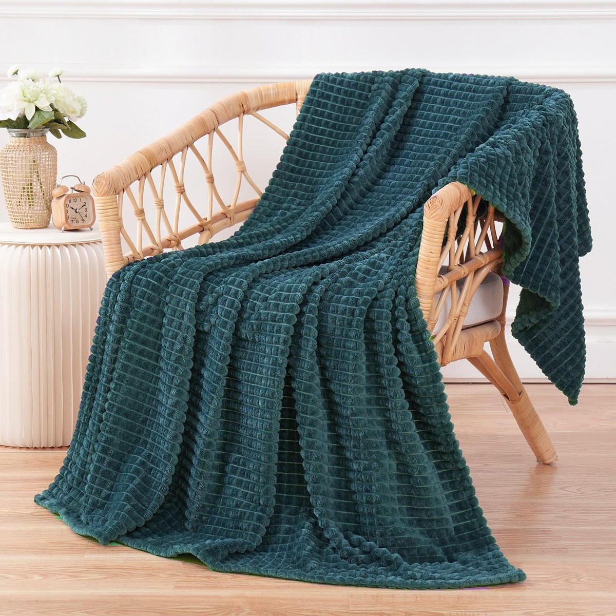 Puncuntex Flannel Fleece Throw Blanket Dusty Blue 60''  80'',Super Soft Plush Cozy Blanket With Square Grid Design Luxury For Co