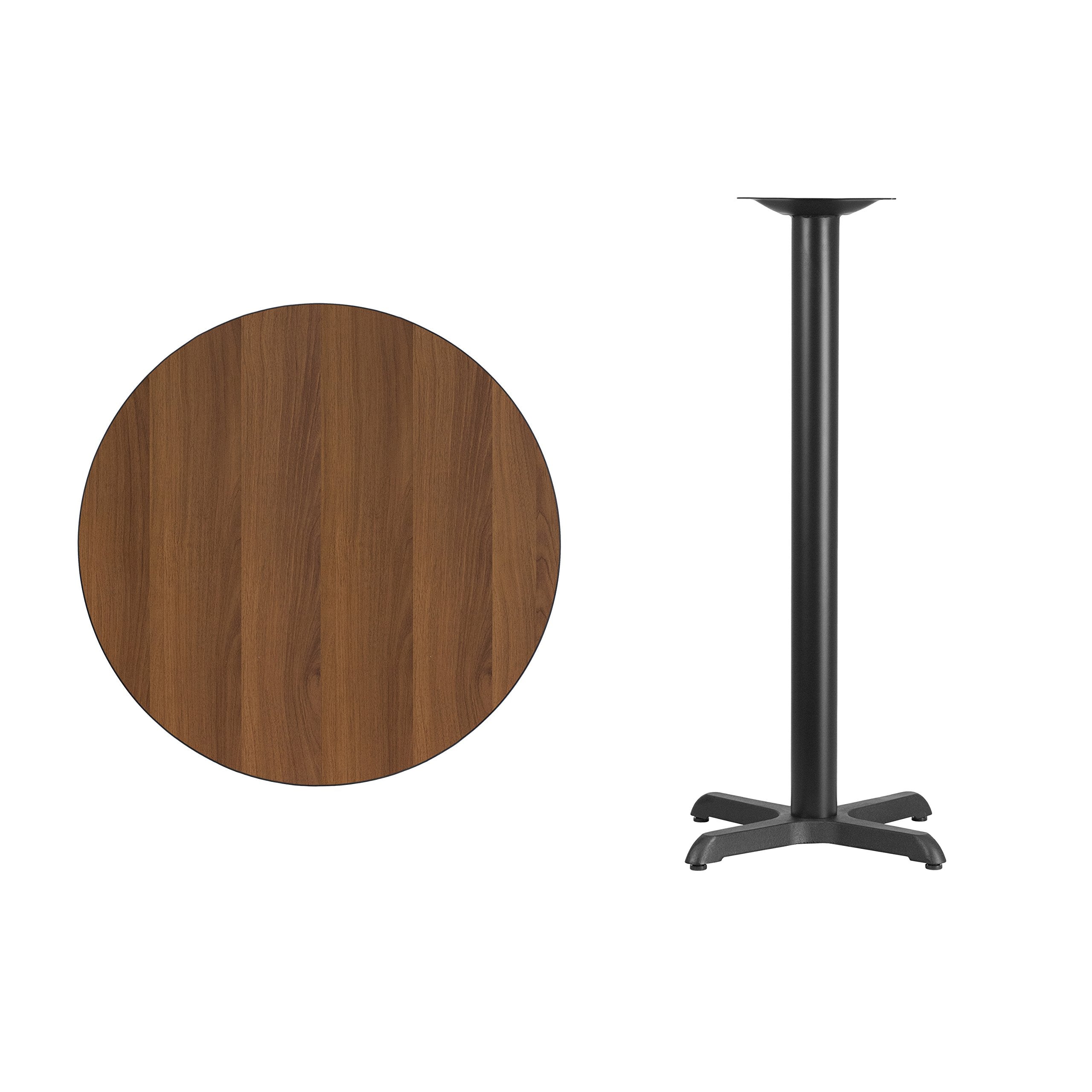 Flash Furniture 30'' Round Walnut Laminate Table Top With 22'' X 22'' Bar Height Table Base