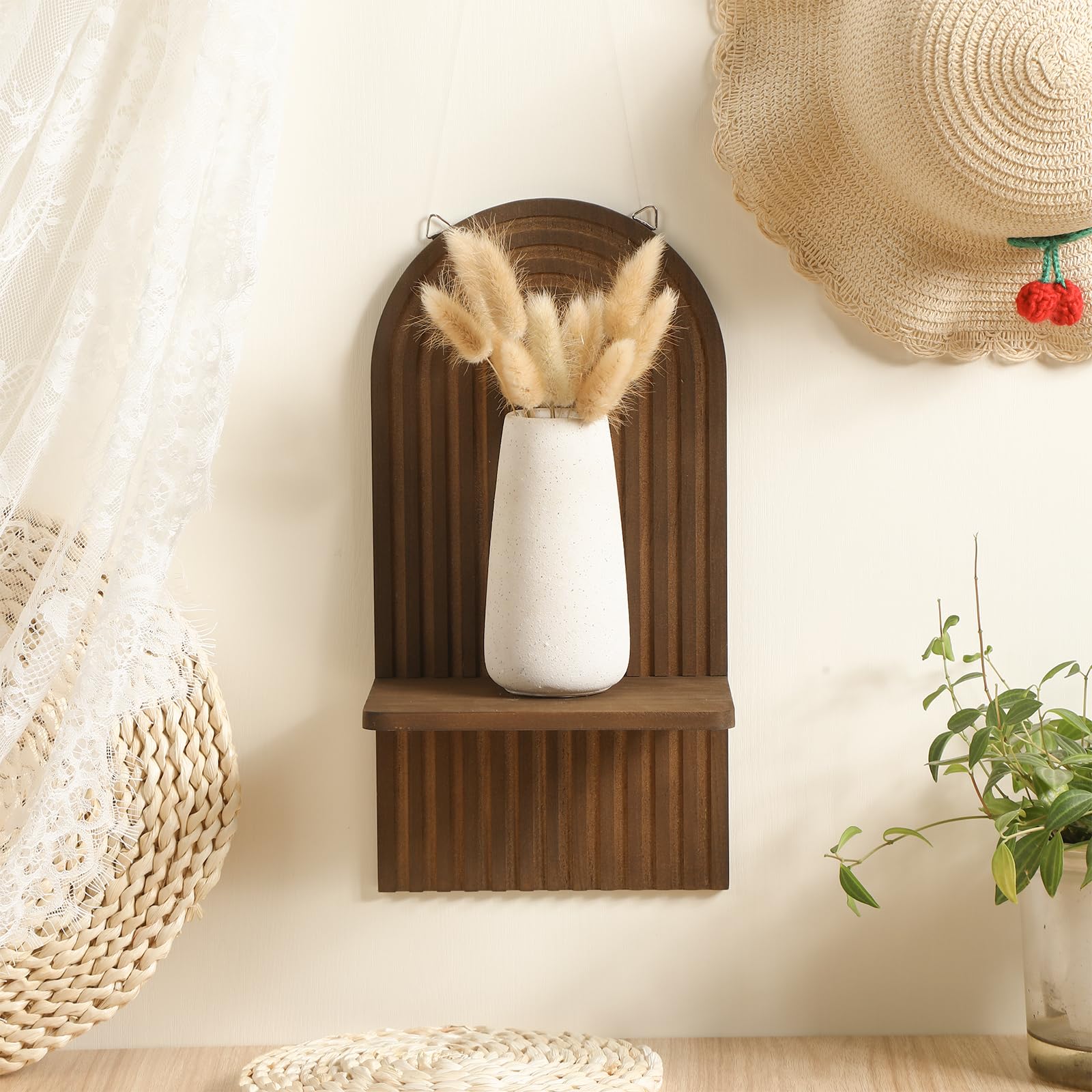 Tatuo 2 Pieces Boho Wooden Rainbow Wall Shelves Bohemian Hanging Shelf Wall Mount Book Shelf For Living Room Bathroom Bedroom Classroom Office Nursery Wall Decor (Vintage)
