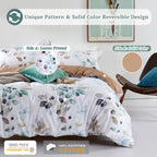 Mildly 100% Long-Staple Cotton Duvet Cover Set Teal Blue Green Leaf Pattern Printed Comforter Cover 3Pcs, Ultra Soft & Breathabl