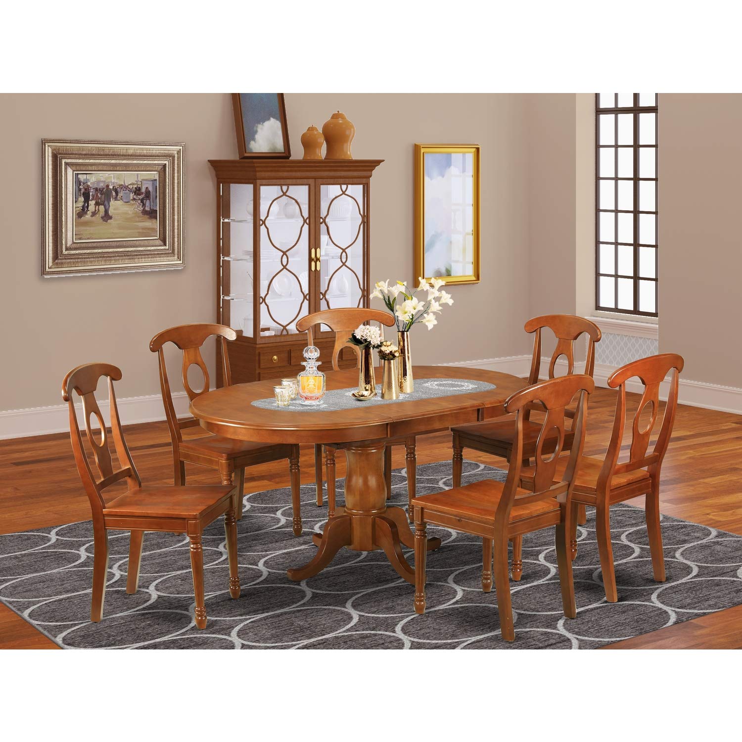 East West Furniture PONA7-SBR-W 7 Piece Kitchen Table Set Consist of an Oval Dining Table with Butterfly Leaf and 6 Dining Chairs, 42x60 Inch, Saddle Brown