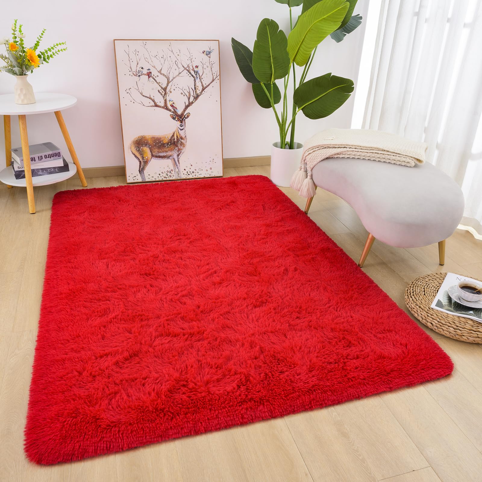 Detum Red Rug 4X6 Rugs For Bedroom Fluffy Christmas Area Rug Soft Living Room Shag Rug Large Furry Rug Washable And Nonslip Carp