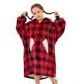 Ramees Wearable Blanket Hoodie For Kids, Sherpa Oversized Sweatshirt Blanket Flannel With Hood Pocket And Sleeves (Red Plaid)