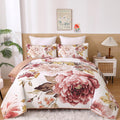 Wongs Bedding Blush Floral Quilt Set Queen, Elegant Flower Bedspread Coverlet Set For All Season, 3 Pieces Farmhouse Soft Microf