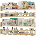 ECOOCE 34Inch Nursery Bookshelves,Set of 4,Wall Floating Shelf Kids Coat Rack with 6Hooks,Hanging Book Shelf for Baby Nursery Ro