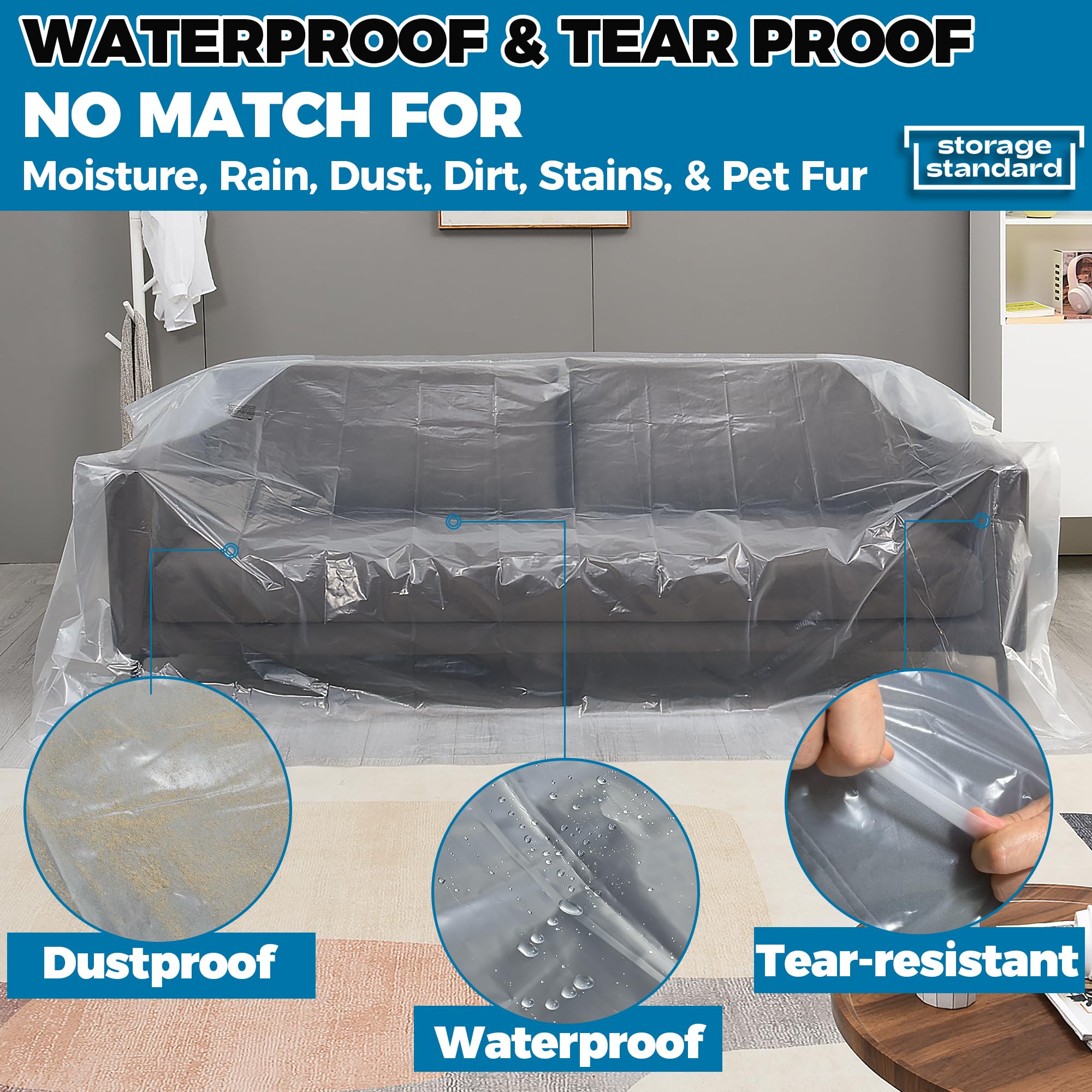 Plastic Furniture Covers For Moving - Heavy-Duty Couch Cover For Sofa, Waterproof & Dustproof Clear Moving Bags For Renovation,
