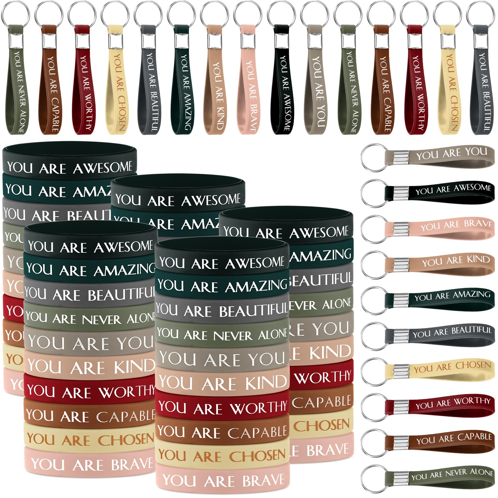 Sratte 120 Pcs Motivational Wristbands Gifts Inspirational Keychains Christmas Appreciation Gift for Employee Volunteer(Xmas Col