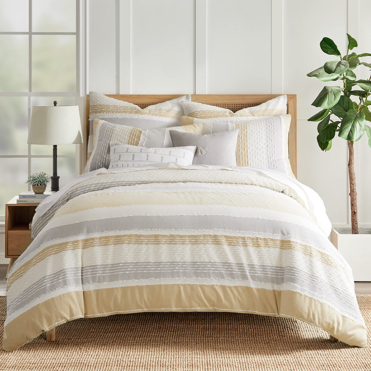 Levtex Home - Santander Comforter Set - Full/Queen Comforter + Two Standard Pillow Cases - Grey, Ochre, White - Jacquard - Comfo