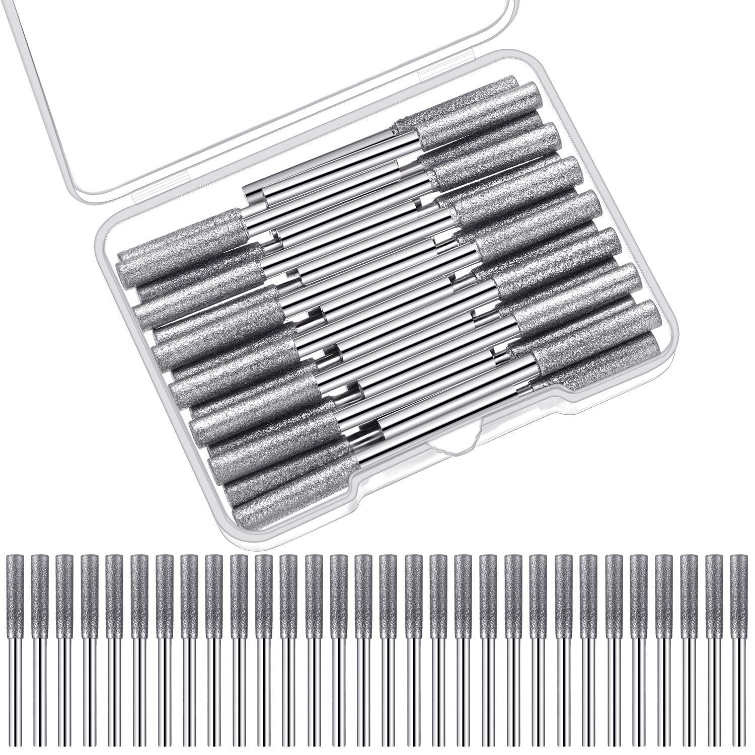 Honoson 30 Pieces Chainsaw Sharpener Stone Burr Grinding Stone File With A Storage Box, Polishing Grinding Bits, 5/32 Inch/ 4 Mm