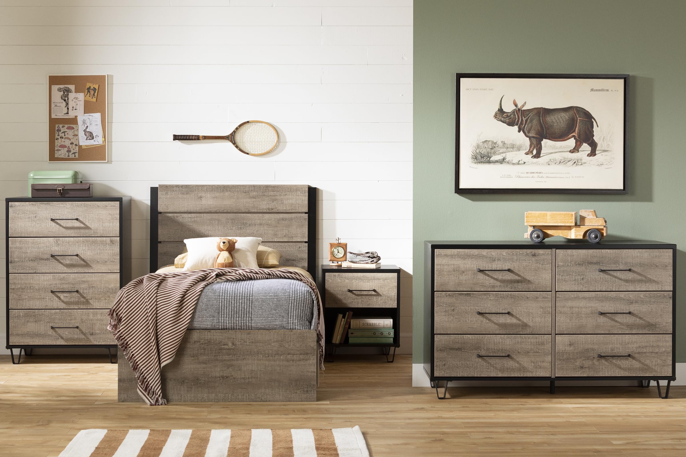 South Shore Arlen 6-Drawer Dresser Weathered Oak and Matte Black, Farmhouse