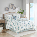Harbor House Cozy Cotton Comforter Set - Coastal, All Season Down Alternative Casual Bedding With Matching Shams, Decorative Pillows, Beach House, Reversible Seashell Blue Queen(92X96) 4 Piece