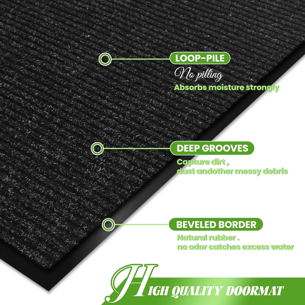 Door Mat Heavy Duty Outdoor Indoor Doormat Low Profile Front Door Mat Large 48X72 Inch Black Entrance Welcome Mats Easy Clean Pa