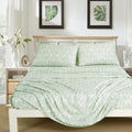 Chezmoi Collection Medina 4-Piece Tranquil Leaf Bed Sheet Set - Soft Green White Leaves Printed Microfiber 14-Inches Deep Pocket