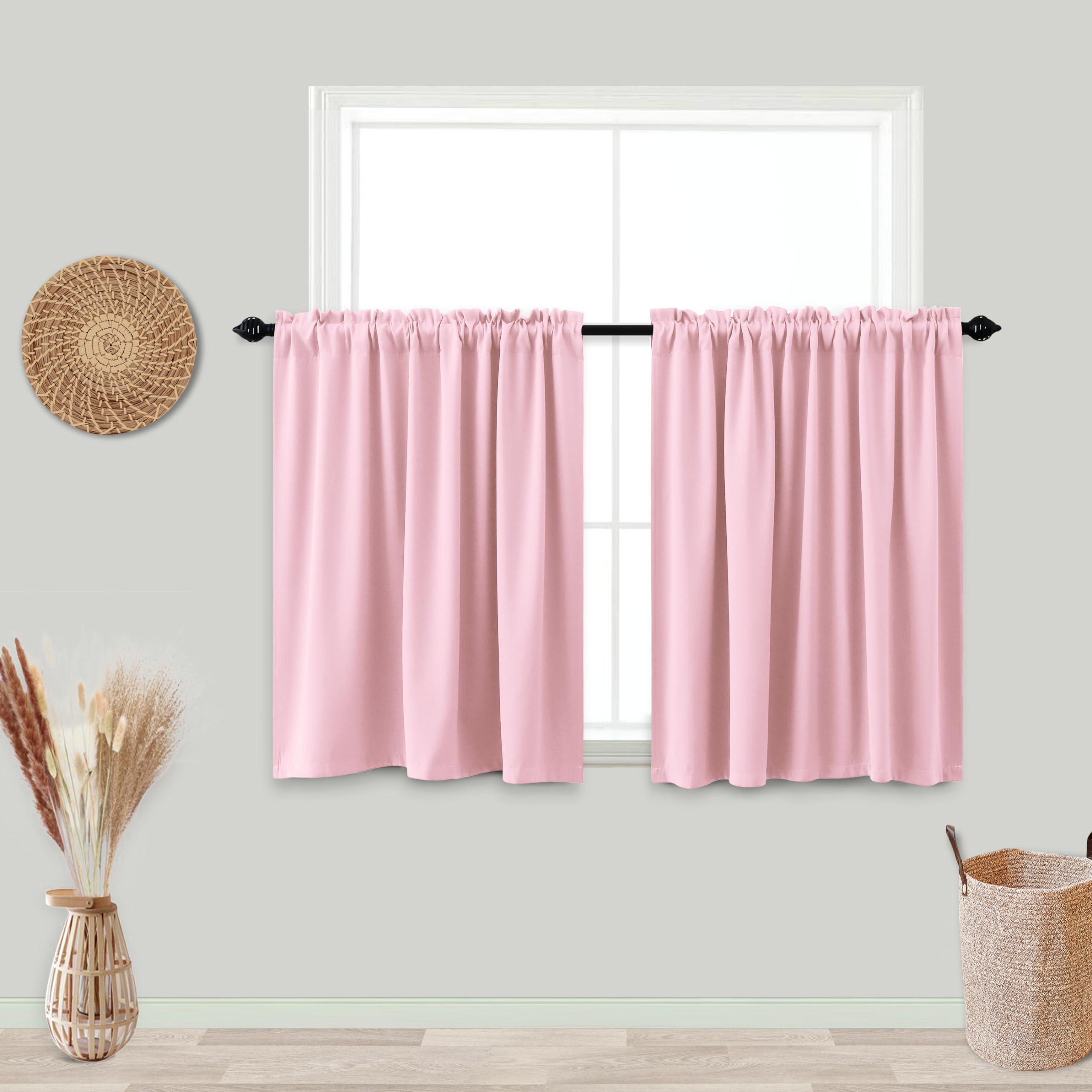 Koufall Pink Short Curtains For Bedroom 2 Panels Set Blackout Curtains For Small Windows Boys Room Width 24X24 Inch Length