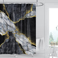 Domoku Black Gold Marble Shower Curtain,Black Golden Cracked Lines Abstract Modern Shower Curtain For Bathroom Decor,Waterproof