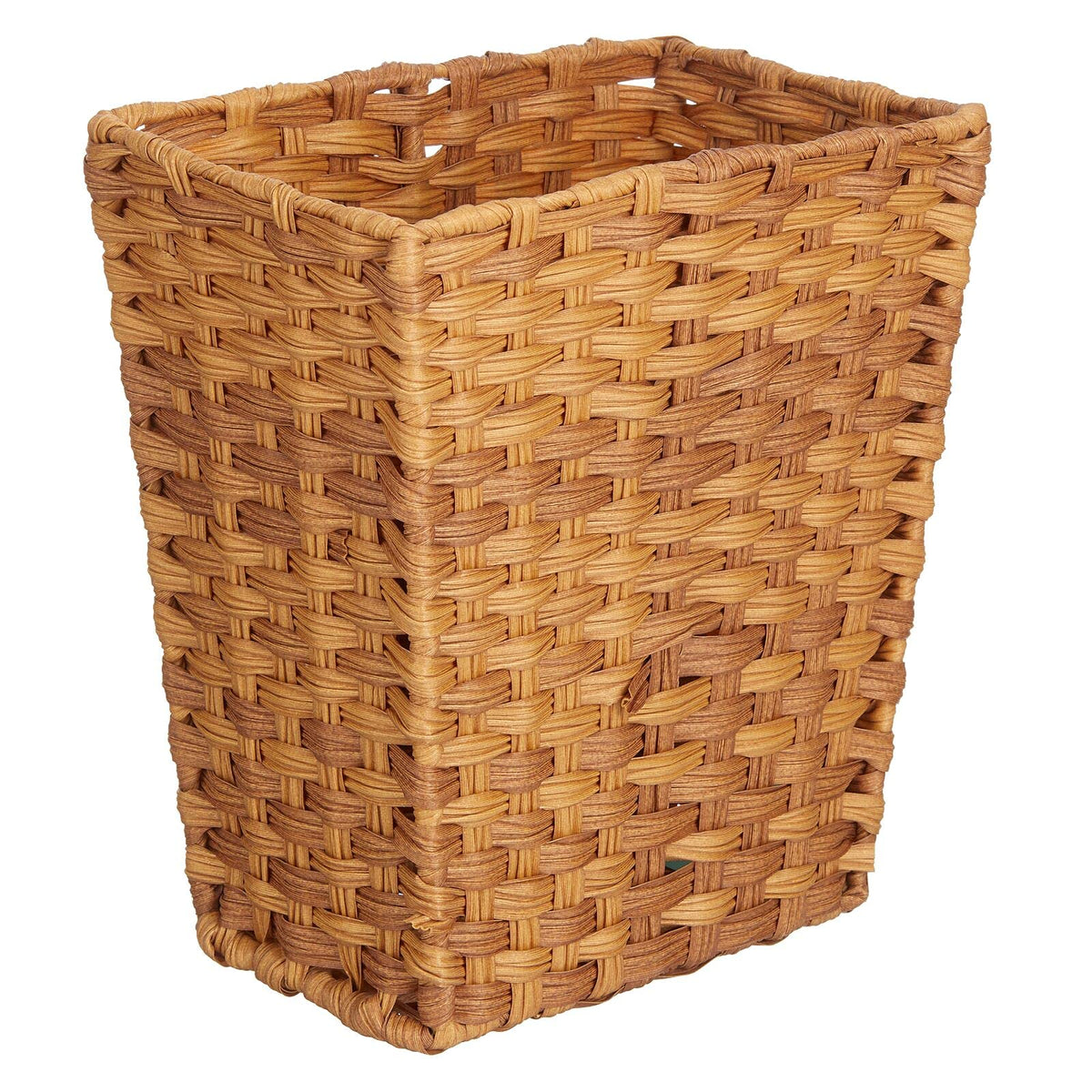 mDesign Small Woven Trash Can  Slim Rectangular Waste Basket  Decorative Garbage Waste Bin for Bedroom, Bathroom, Kitchen, Hom
