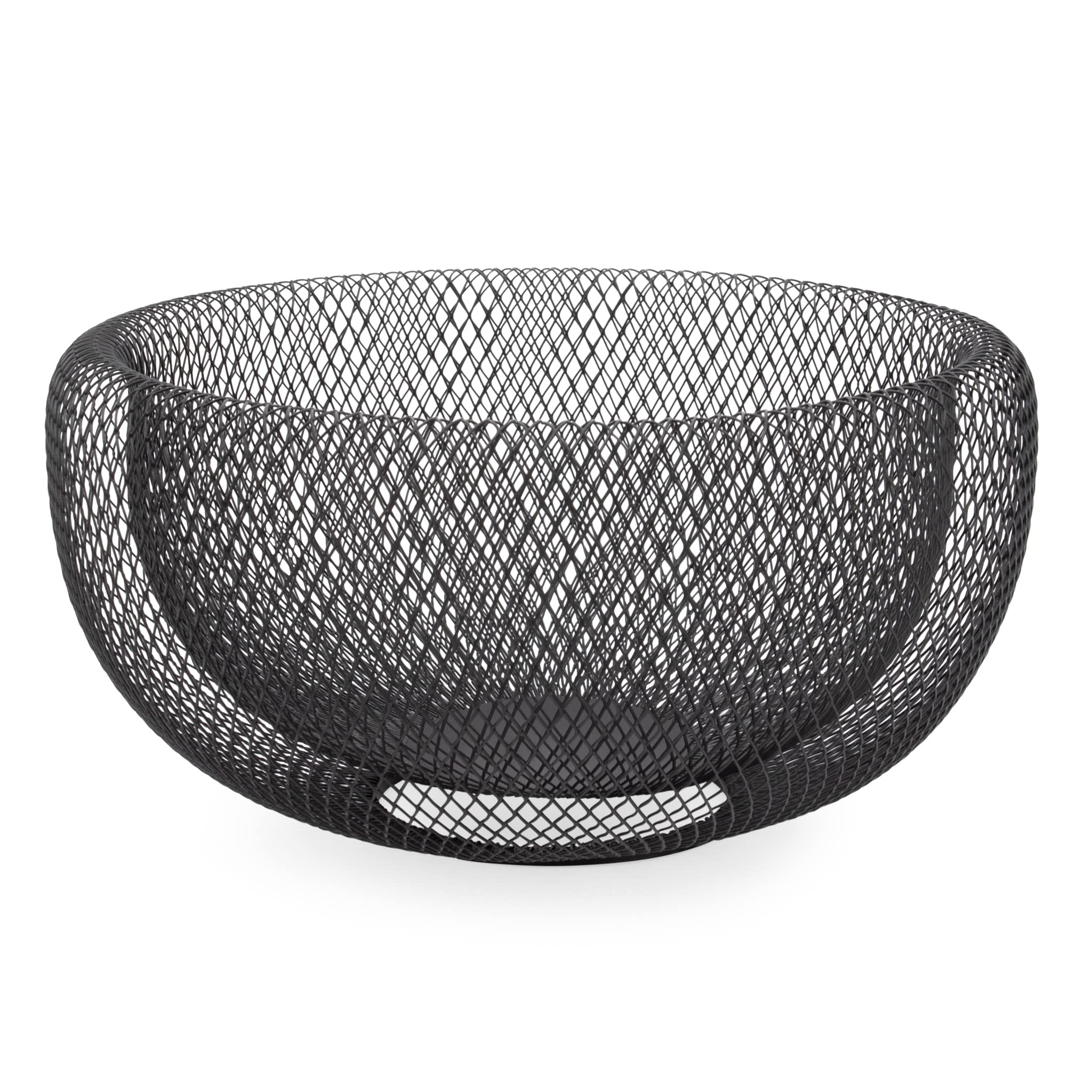 Torre & Tagus 11 Inch Black Double Wall Wire Mesh Metal Decorative Bowl, Modern Fruit Bowl Basket for Kitchen Island, Dining Roo