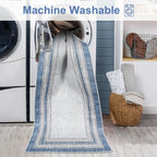Beeiva Bordered Long Hallway Runner Rug, 2X8 Blue Modern Kitchen Runner Rugs Non Skid Washable, Printed Rug Runners For Hallways