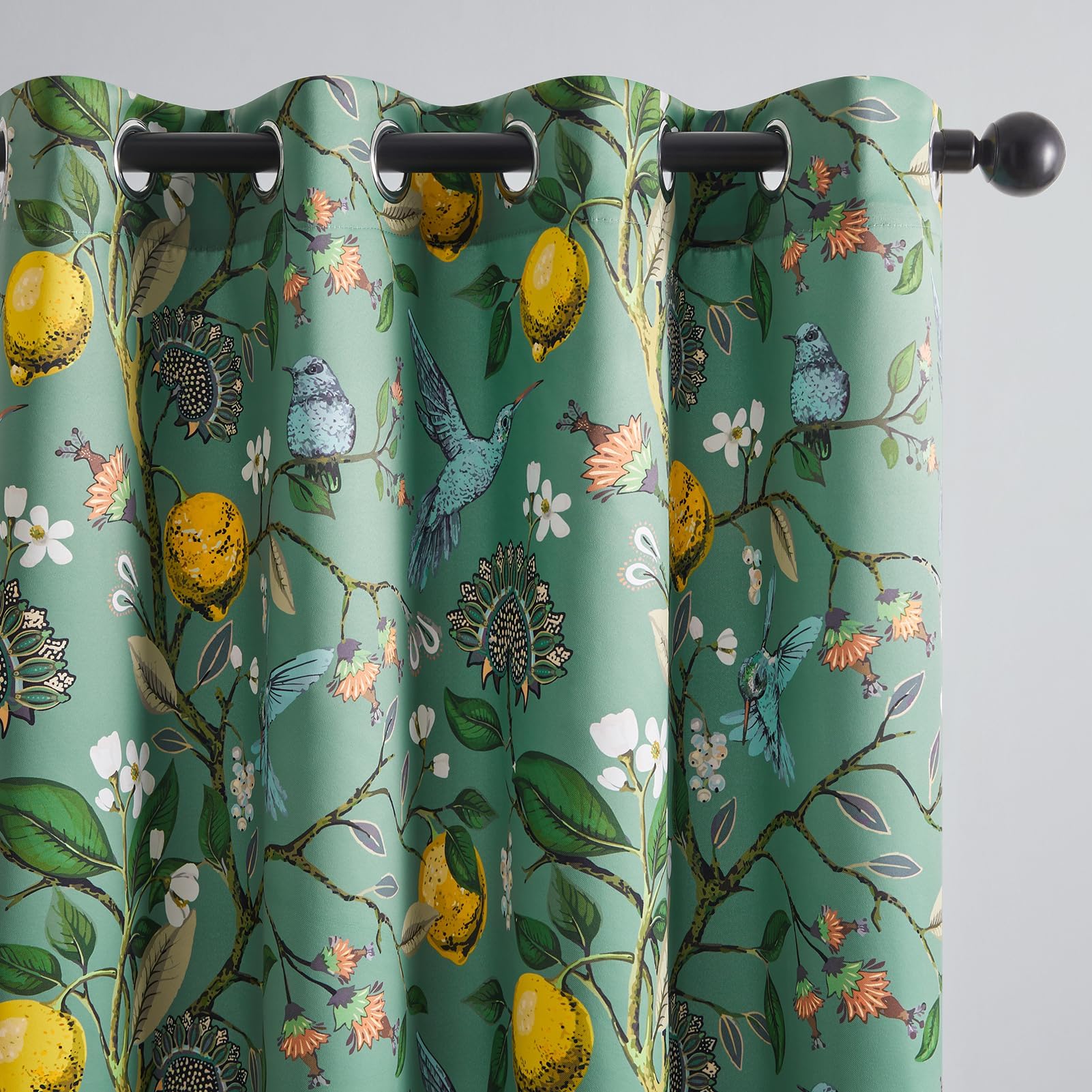 Topfinel Floral Spring Curtains 84 Inches Long Drapes,Vintage French Country Grommet Botanical Hummingbird Woodland Victorian Pa