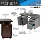 Techni Mobili 47.25" Ergonomic Computer Drawers & File Cabinet for Home Office Storage, Espresso Writing Desk, ONE Size