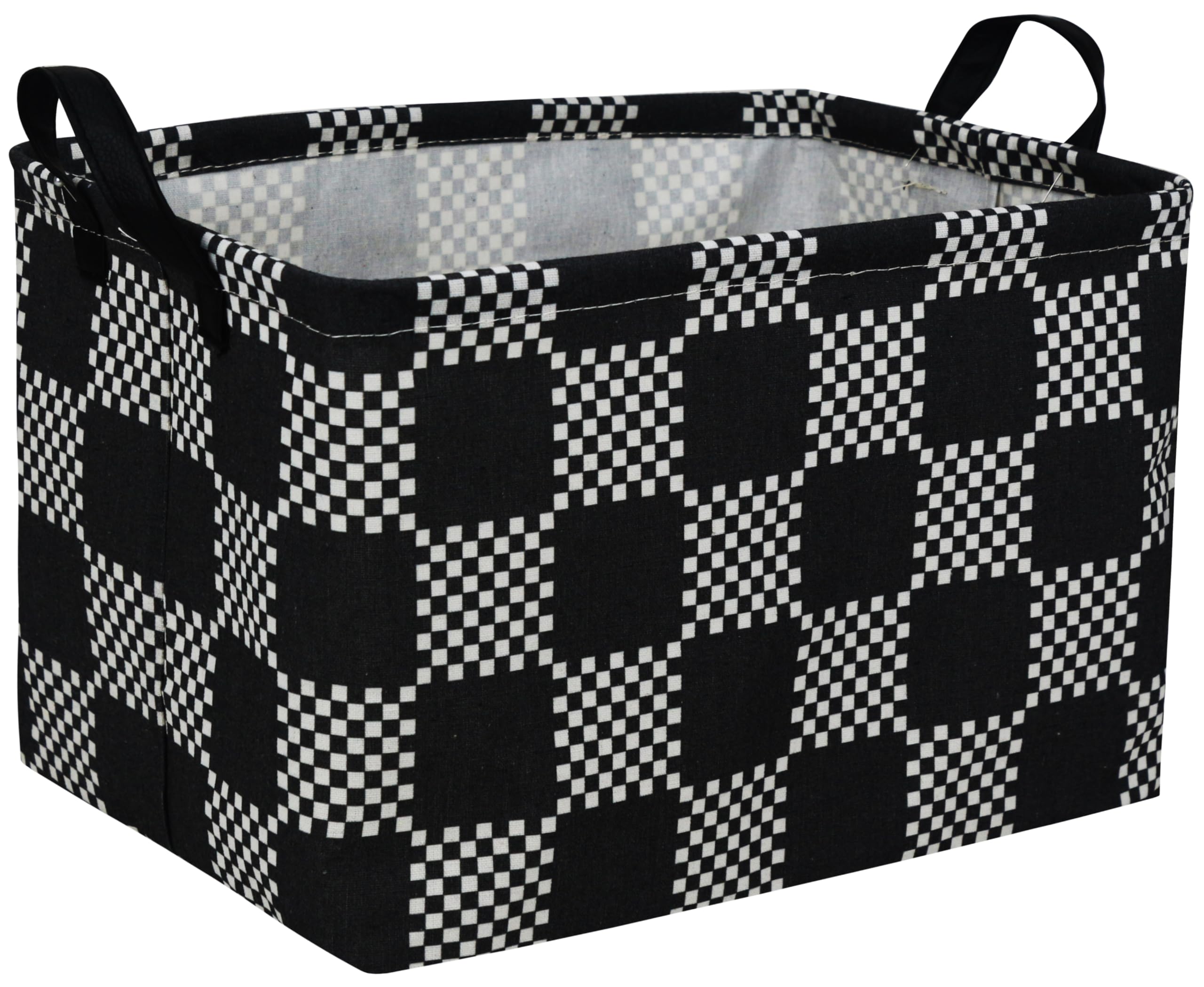 Essme Rectangular Boys Basket,Kids Storage Basket with Handles for Room Decor,Car Storage Bin(Black grid)