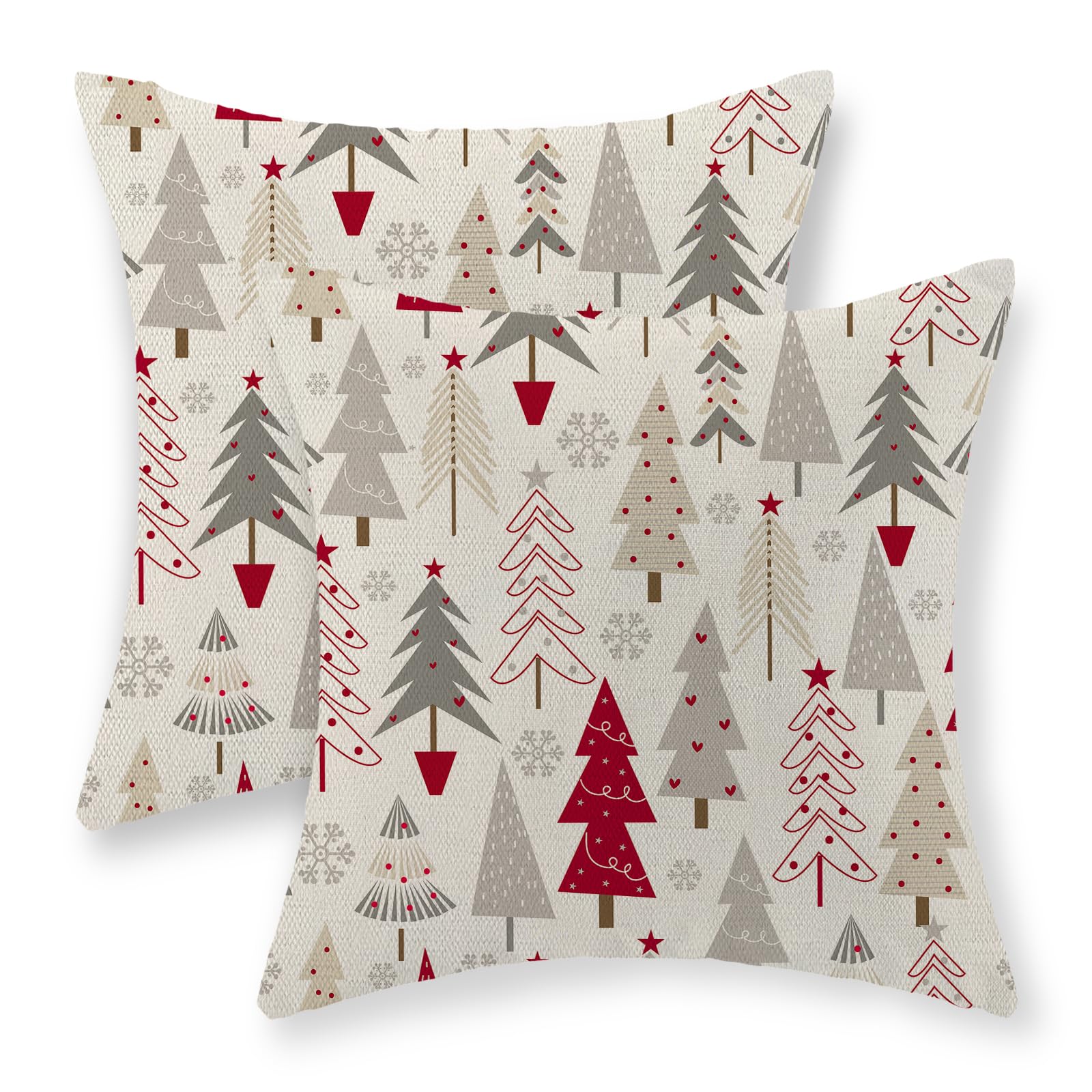 Christmas Pillow Covers 16X16 Set Of 2 Christmas Decor Linen Pillowcase Geometric Colorful Christmas Tree Throw Pillows Winter F