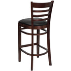 Flash Furniture HERCULES Series Ladder Back Mahogany Wood Restaurant Barstool - Black Vinyl Seat