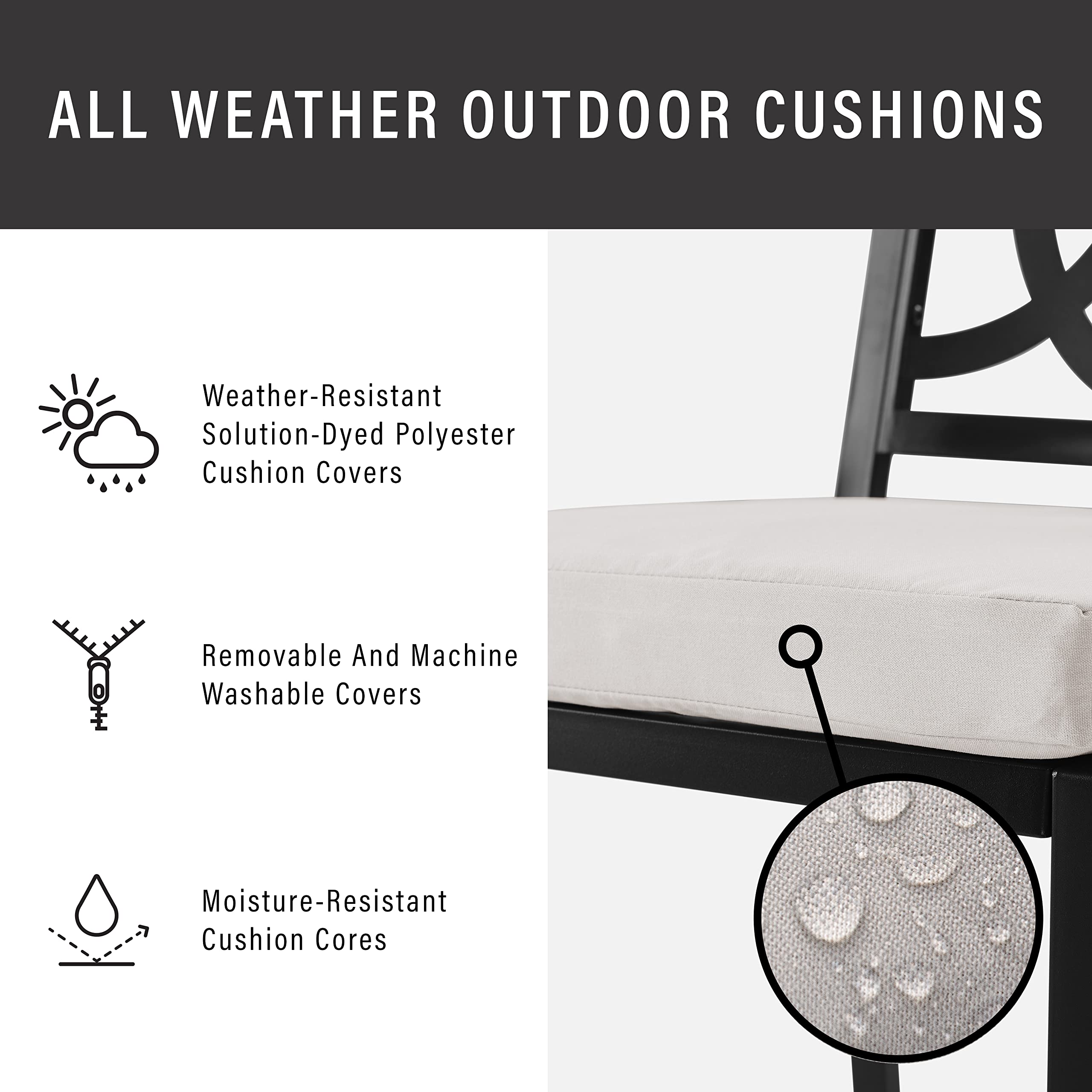 Crosley Furniture Chambers 5-Piece Outdoor Dining Set for 4, Patio Table and Chairs for Backyard, Deck, Matte Black with Creme Cushions