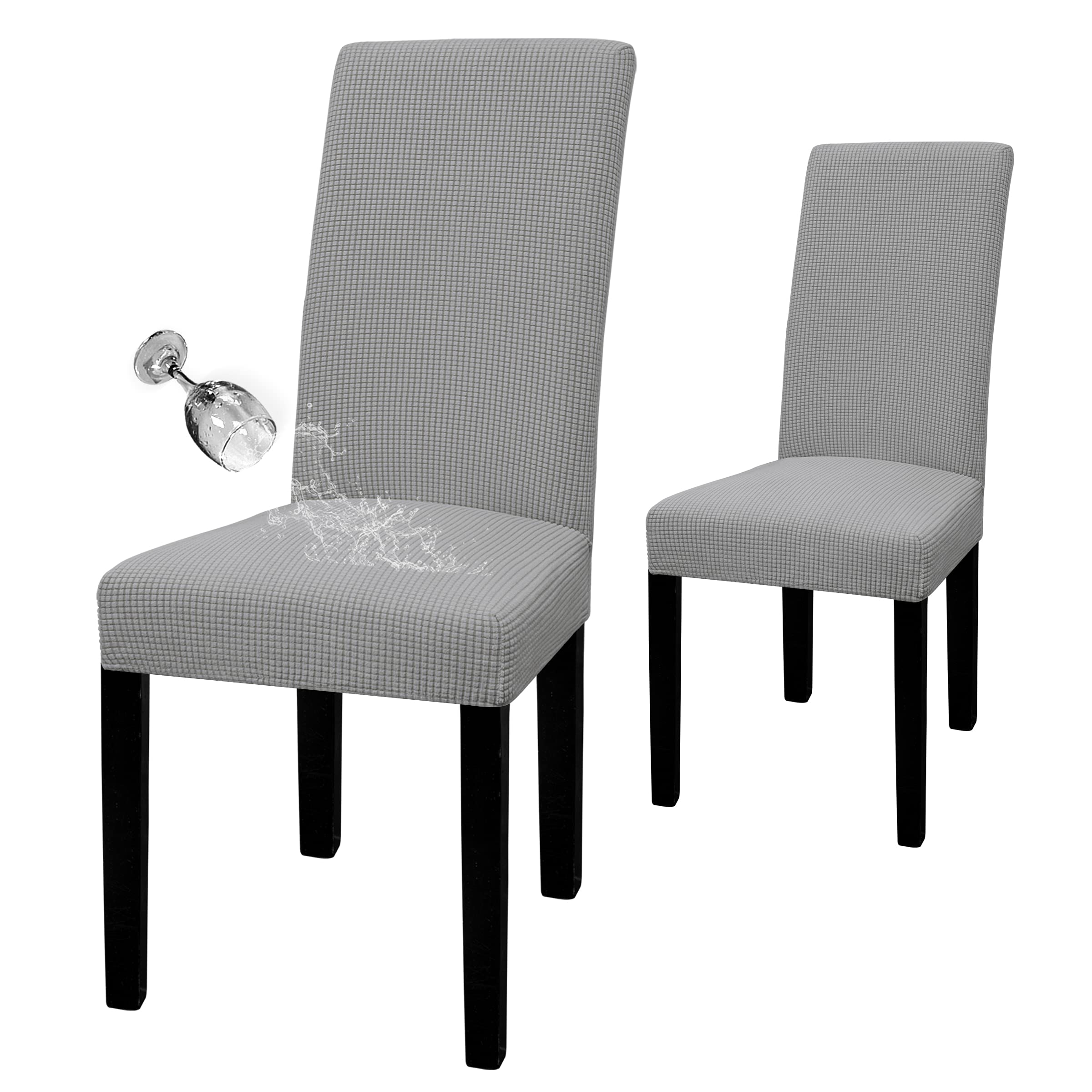 Easy-Going 100% Waterproof Dining Room Chair Cover Set Of 2, Stretch Jacquard Parson Chair Slipcover Removable Washable Chair Protector For Home, Restaurant, Banquet (Large, Light Gray)