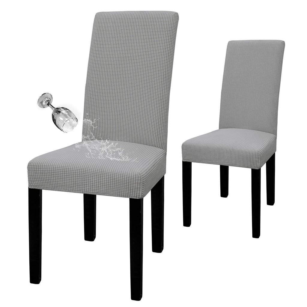 Easy-Going 100% Waterproof Dining Room Chair Cover Set Of 2, Stretch Jacquard Parson Chair Slipcover Removable Washable Chair Protector For Home, Restaurant, Banquet (Large, Light Gray)