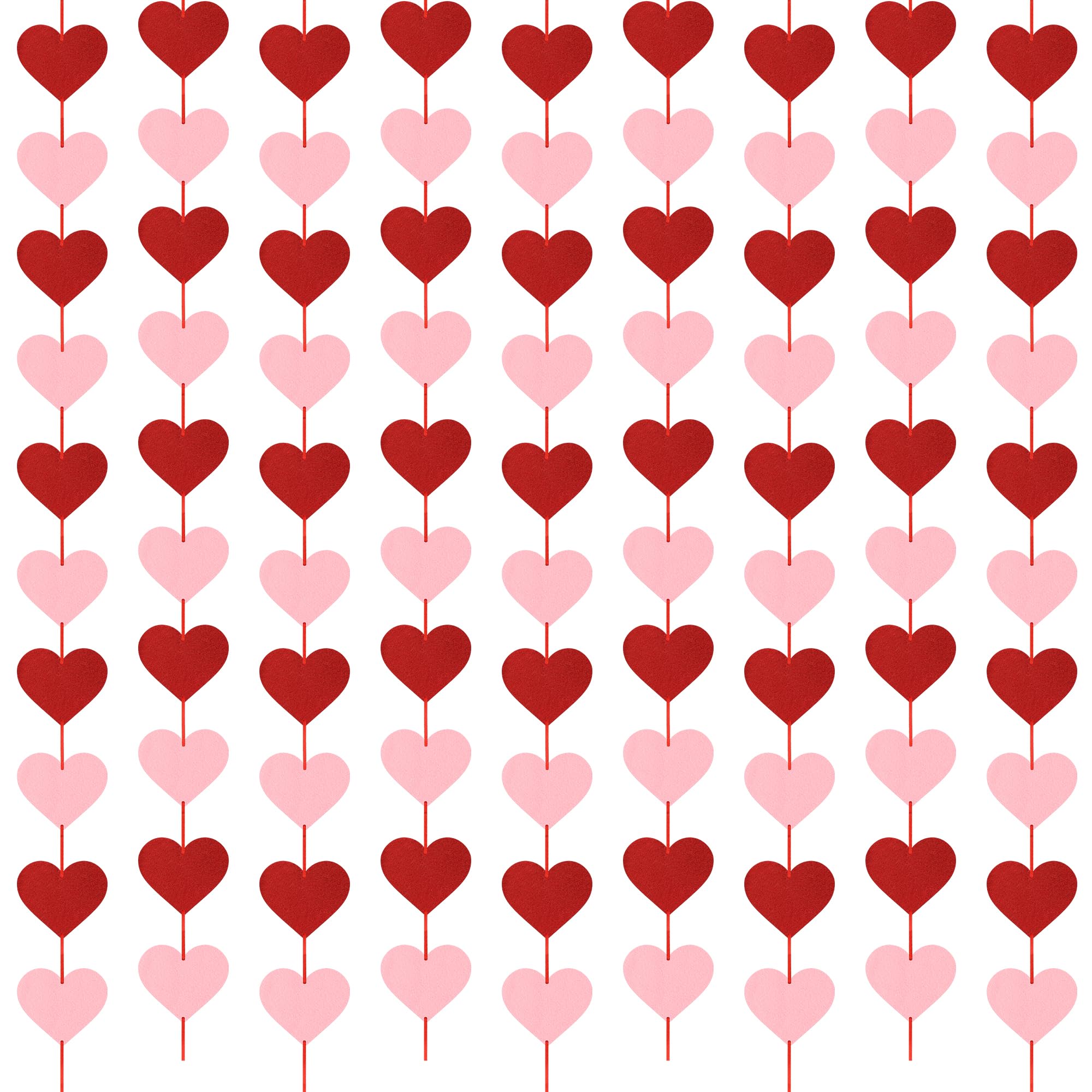 4PACK Valentines Day Garland, 40PCS Hearts, Felt Decorations, Red Pink Banner Pre-Assembled Vertical Heart Garland for Window C