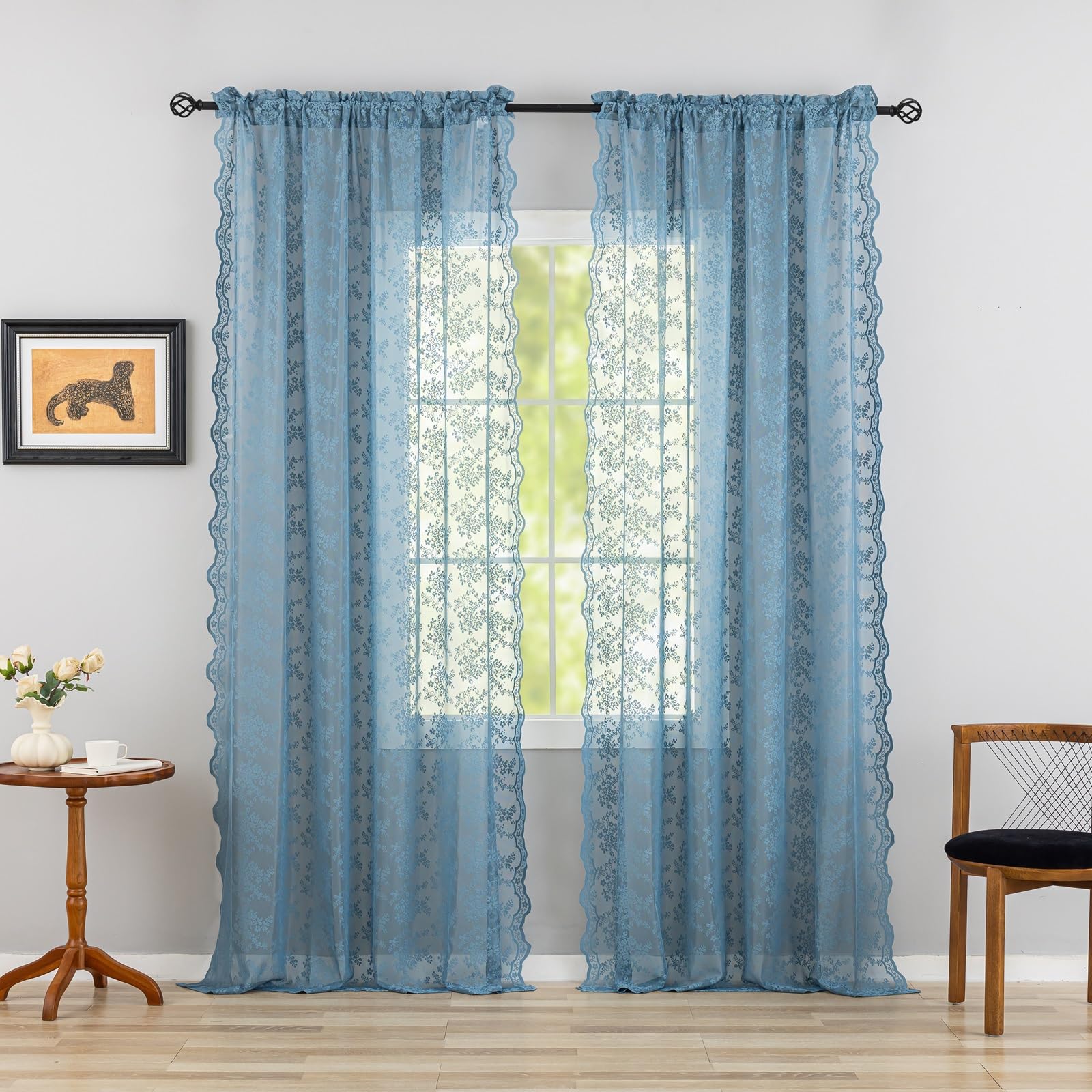 Stone Blue 102 Inch Curtains 2 Panels Set Rustic Floral Textured Boho Floor To Ceiling Curtains For Bedroom Laundry Room Pocket