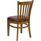 Flash Furniture HERCULES Series Vertical Slat Back Cherry Wood Restaurant Chair - Burgundy Vinyl Seat