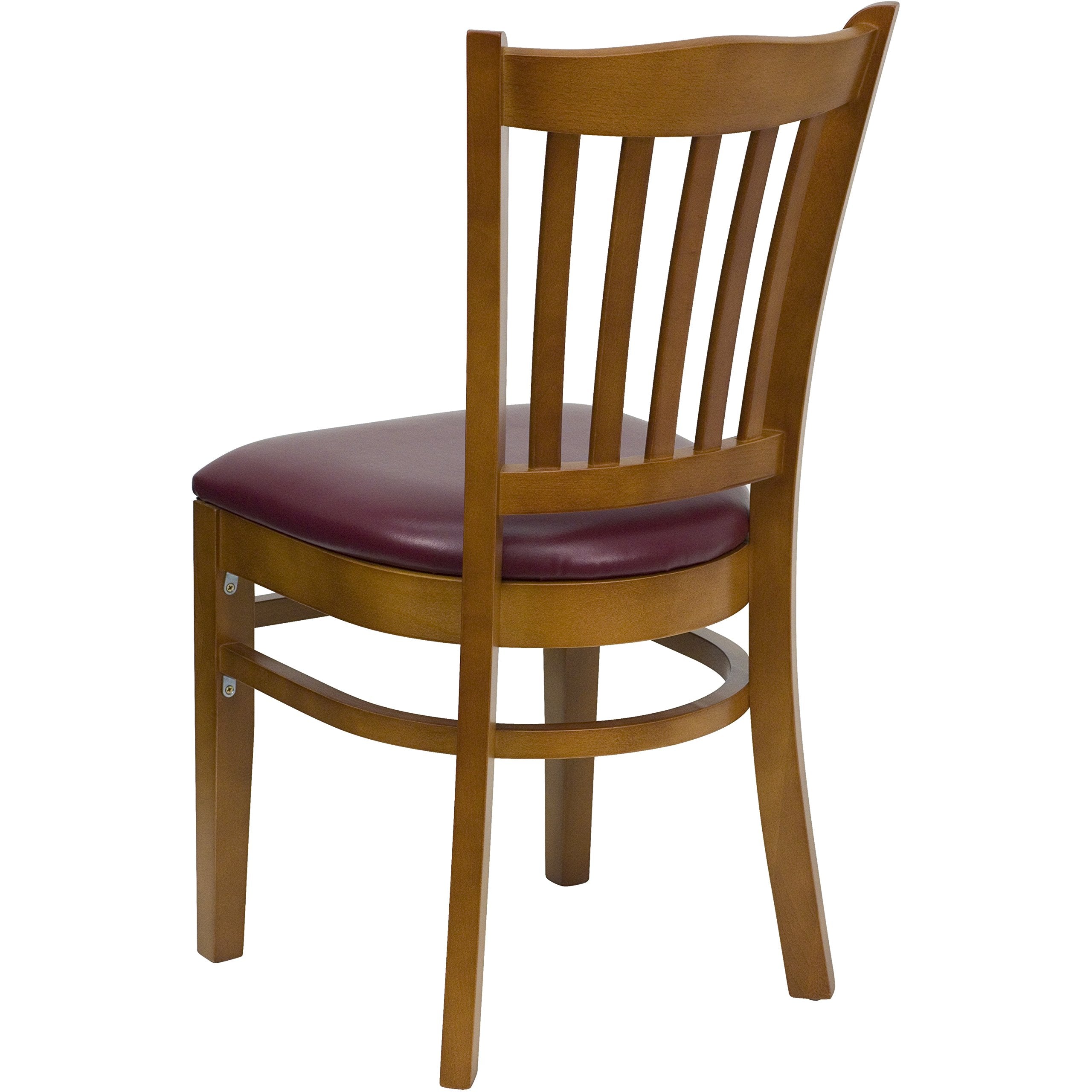Flash Furniture HERCULES Series Vertical Slat Back Cherry Wood Restaurant Chair - Burgundy Vinyl Seat