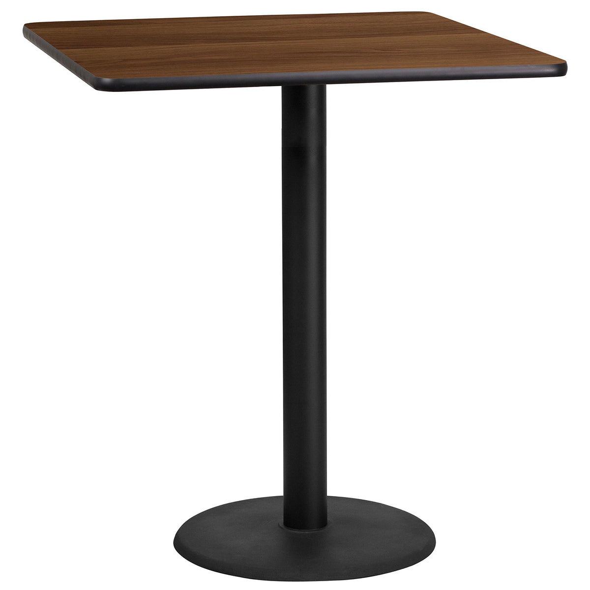 Flash Furniture Stiles 36'' Square Walnut Laminate Table Top With 24'' Round Bar Height Table Base