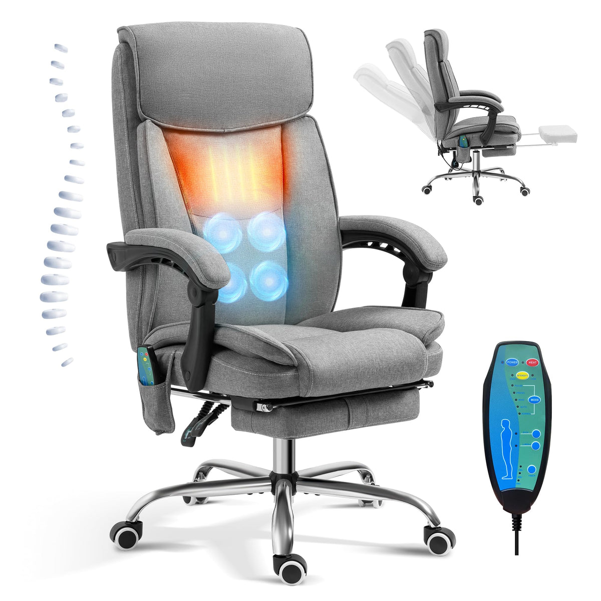 Tonghuas Reclining Massage Office Chair With Footrest, High Back Ergonomic Executive Chair With Heating And Vibration Function(G