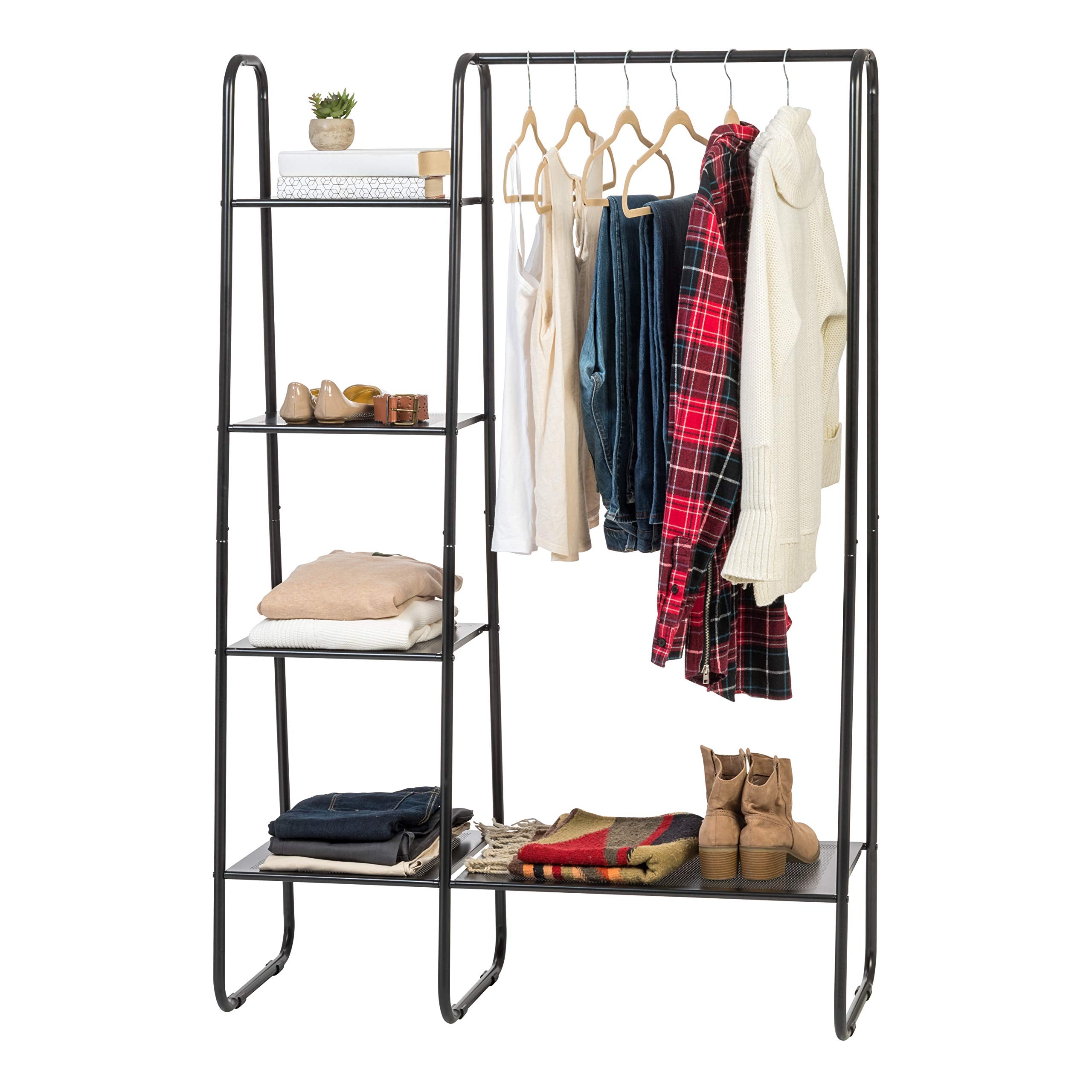IRIS USA Clothes Rack with 4 Metal Shelves, Freestanding Clothing Racks for Hanging Clothes, Easy to Assemble, Standing Metal St