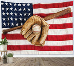 Hvest Sport Tapestry Baseball Glove And Bat Wall Hanging American Flag Wall Tapestry For Bedroom Living Room Dorm Party Wall Dec
