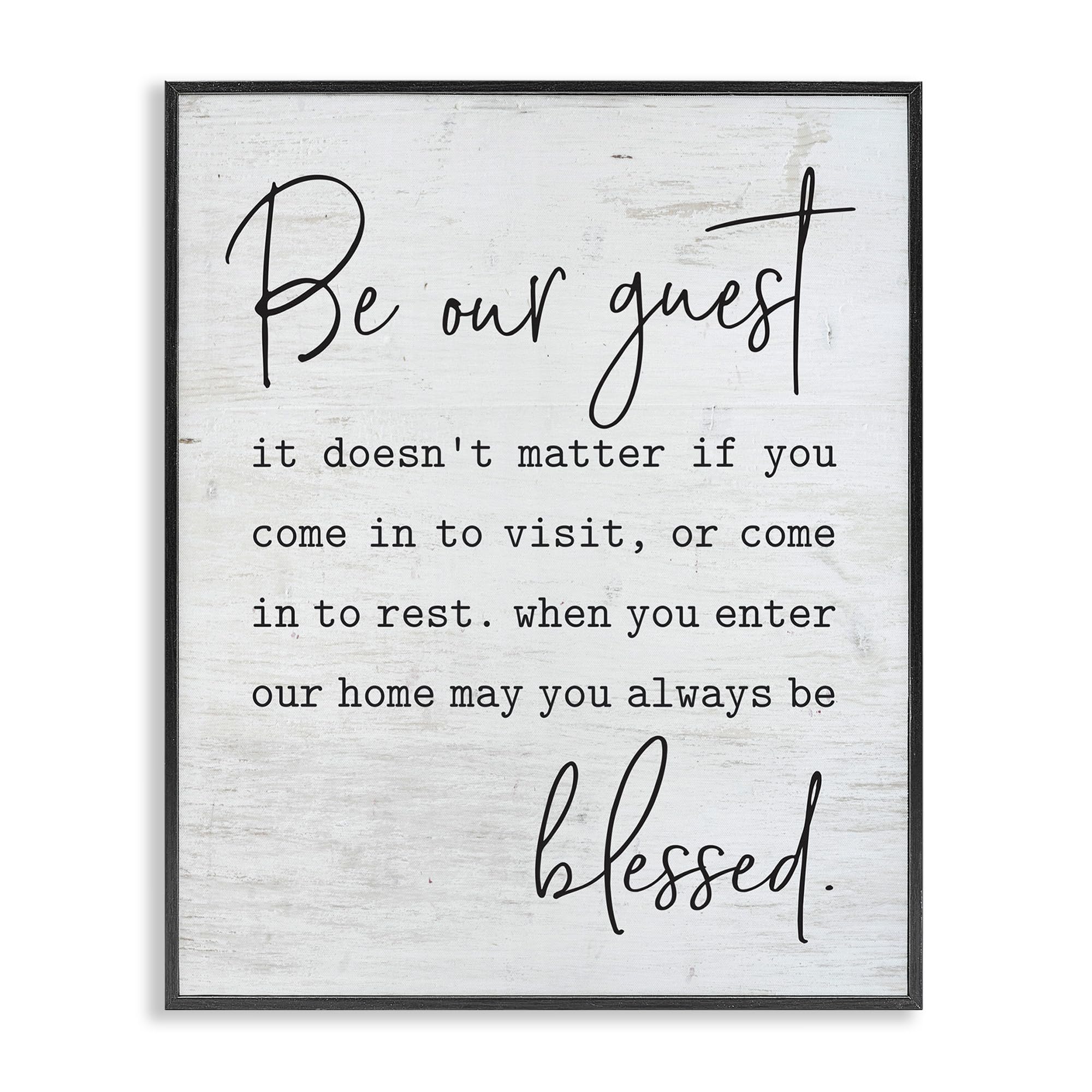 Stupell Industries Be Our Guest Home Family Inspirational Word On Wood Texture Design Black Framed Wall Art, 11x14, Multicolor