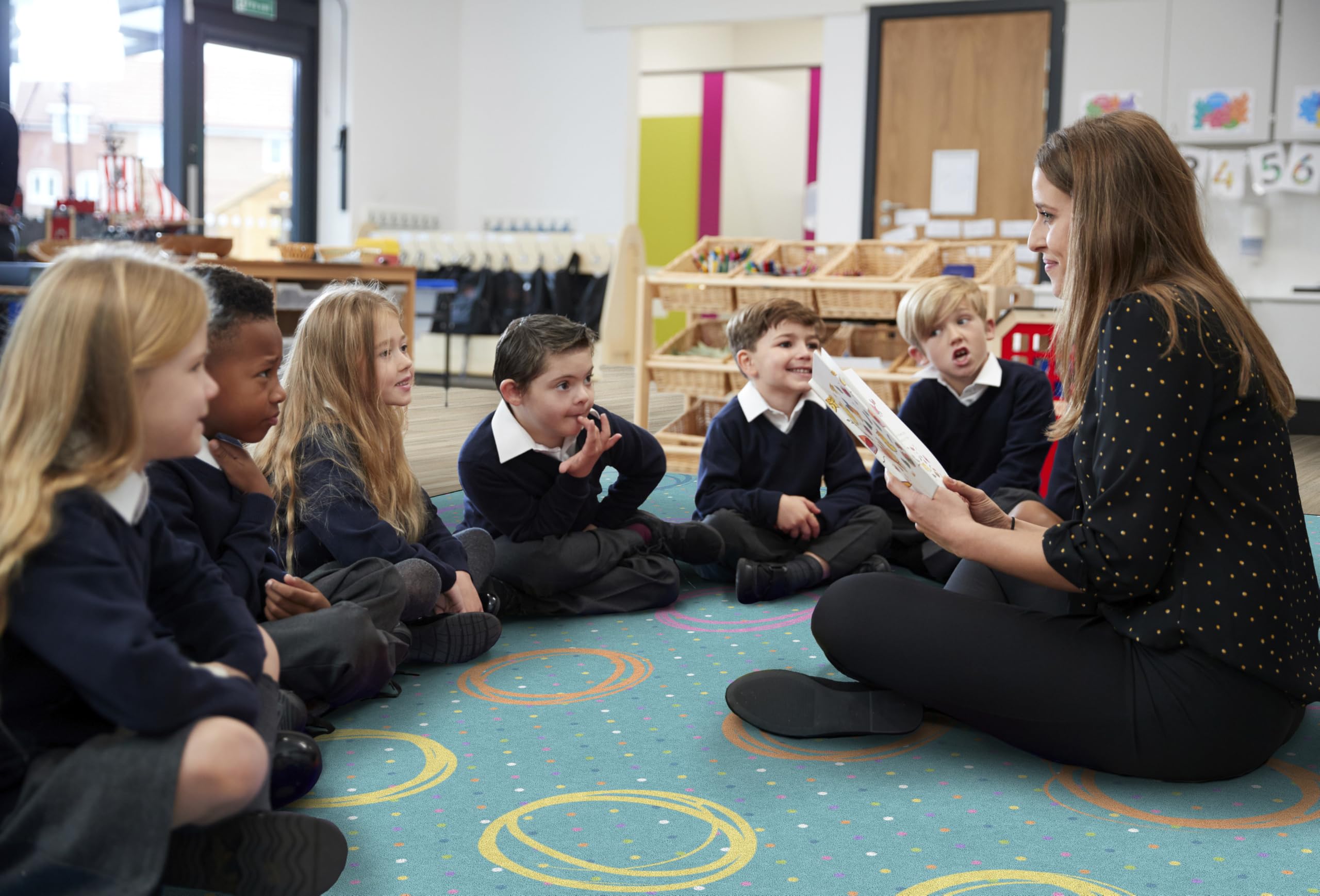 Flagship Carpets Smiley Circle Sampler Abstract Educational Area Rug For Kids Room Seating D  Cor, Children'S Classroom, Play Ca