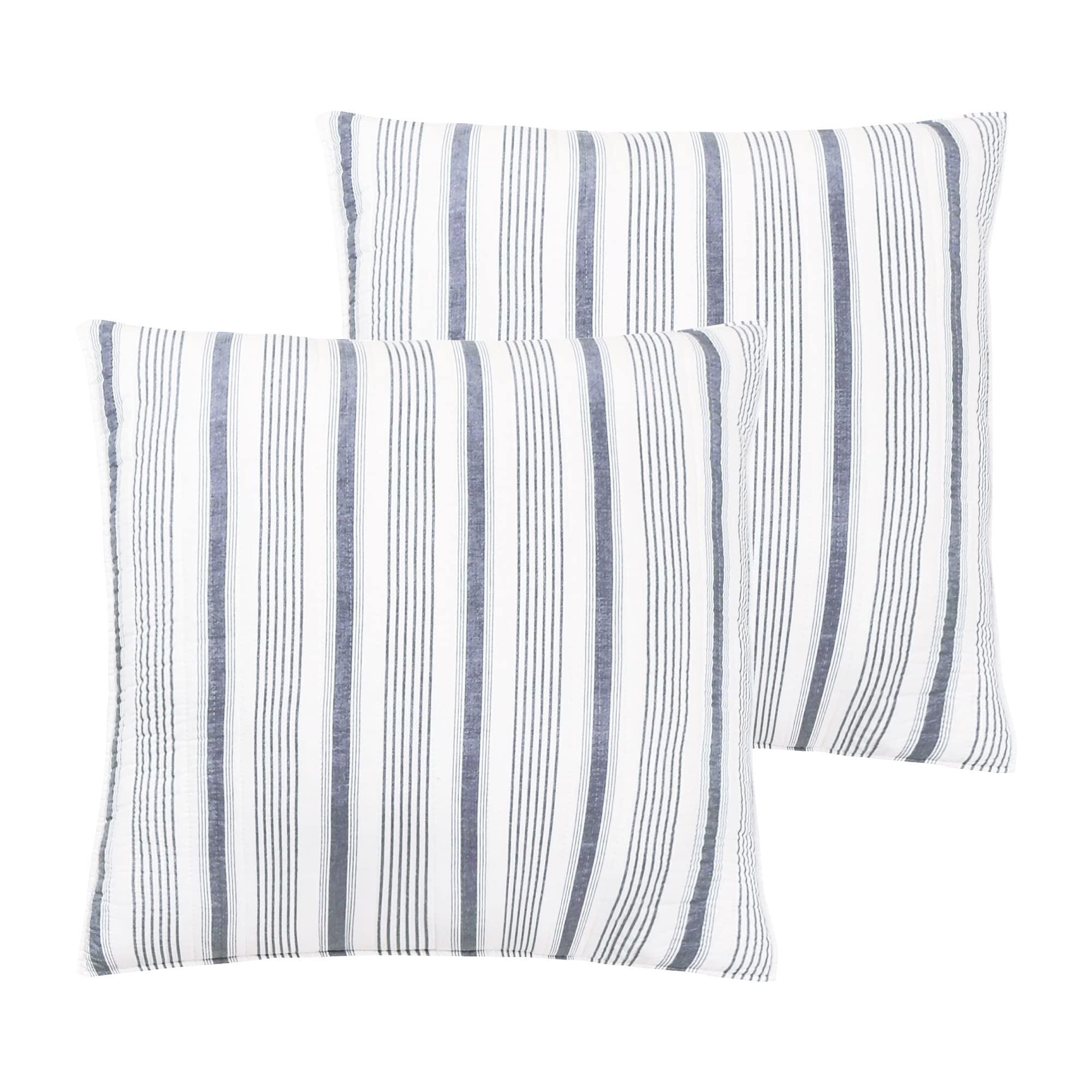 Levtex Home - Camden - Euro Shams (Set Of 2) - Quilt Back Stripe - Subtle Famhouse Stripe - Navy And Cream - (26X26In.), No Inse