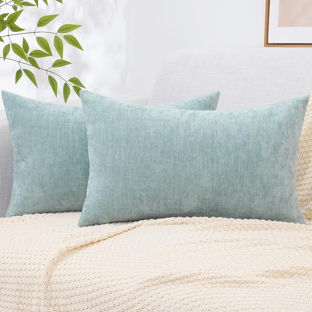 Decoruhome Couch Throw Pillow Covers 12X20 Set Of 2, Decorative Soft Chenille Solid Dyed Lumbar Spring Pillow Covers For Sofa Bed Living Room, Aqua Haze
