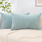 Decoruhome Couch Throw Pillow Covers 12X20 Set Of 2, Decorative Soft Chenille Solid Dyed Lumbar Spring Pillow Covers For Sofa Bed Living Room, Aqua Haze
