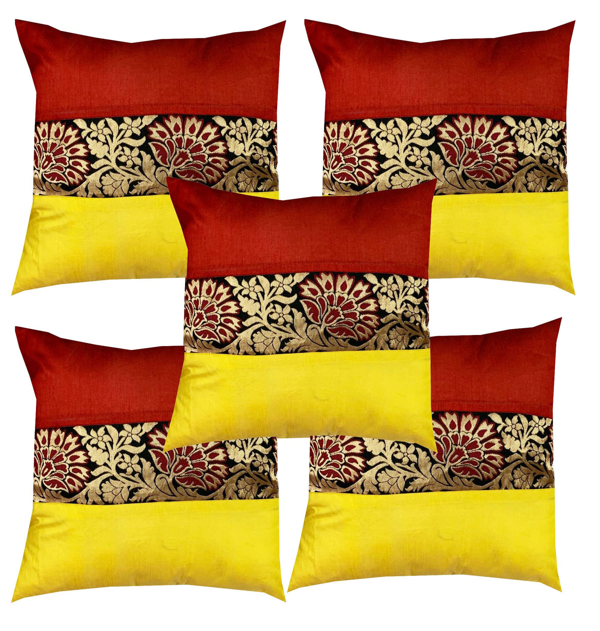 Pink Parrot Multi Colour Art Jacquard Silk Cushion Cover Set Of 516X16 Inch