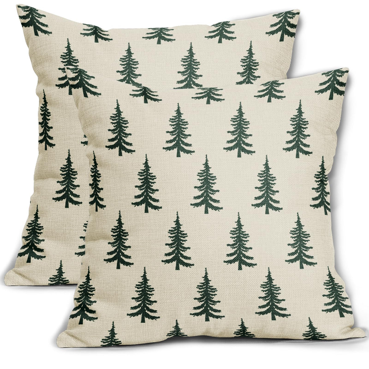 Christmas Tree Pillow Covers 20X20 Set Of 2 Dark Forest Green Xmas Tree Rustic Style Winter Decorative Outdoor Pillowcases Farmh
