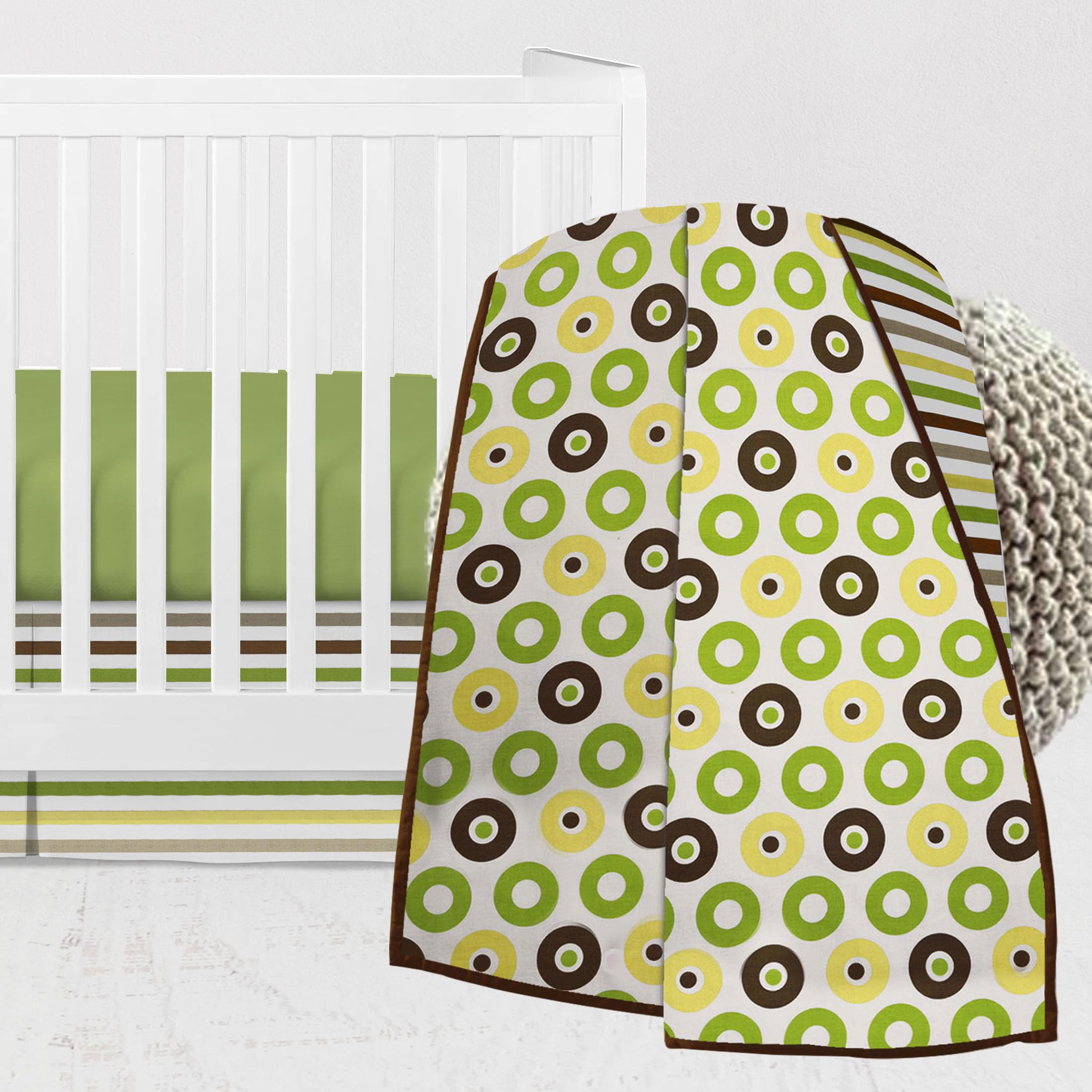 Bacati  Mod Dots Stripes 3Piece Crib Bedding Set Green Yellow Chocolate