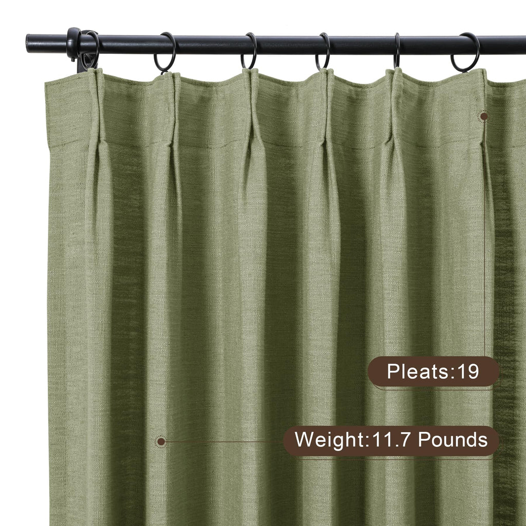 Twopages Double Layer Lined Curtain Olive Linen Blend Light Filtering Pinch Pleat Curtain For Kitchen, Room Darkening Window Tre